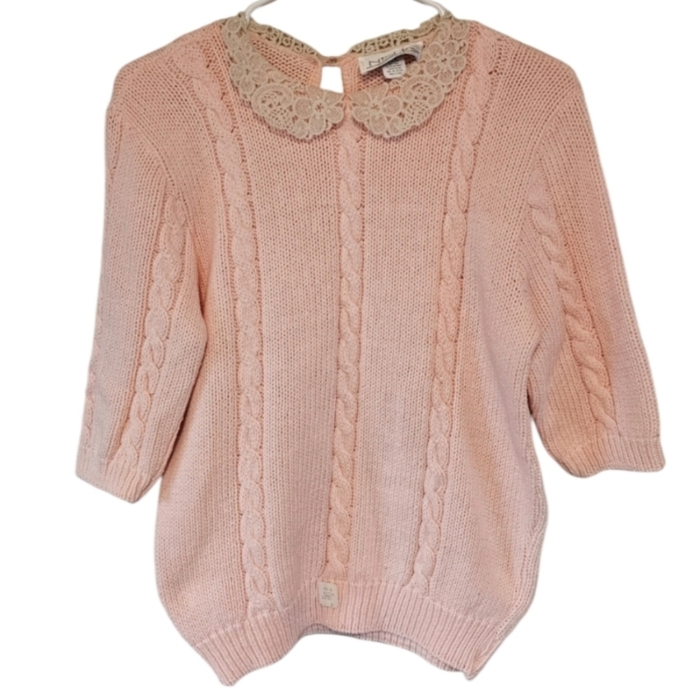 NWT Coquette Vintage Peter Pan Collar Cable Knit Sweater Cottage Core 3D Knit